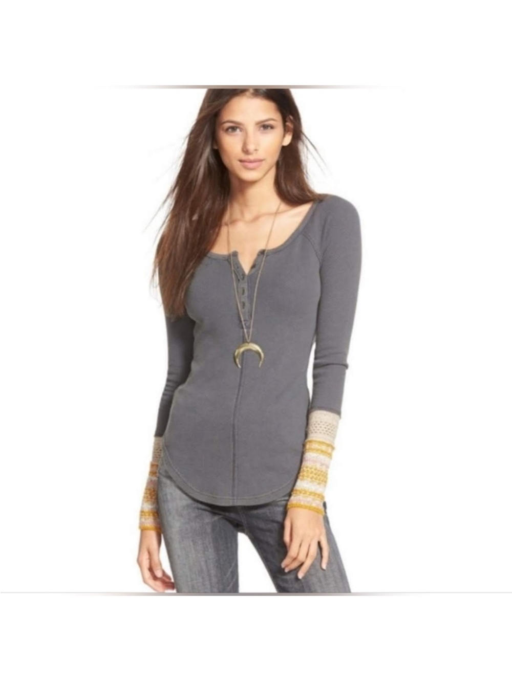 Free People “Newbie” ski lodge cuff gray top